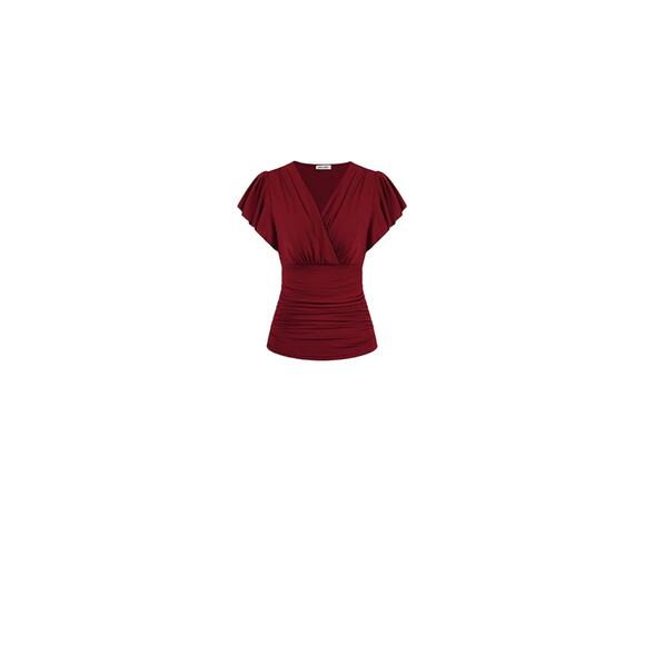 GRACE KARIN 2025 Womens Tops Small winered Wrap Blouse V Neck Ruffle Sleeve NWT - Picture 5 of 7